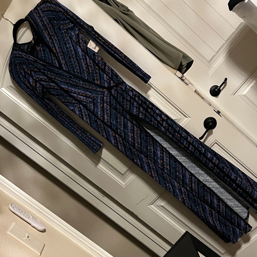 Free People Blue and Black Patterned Maxi Dress